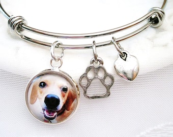 Dog Photo Bracelet Cat Picture Bangle PET Photo Bracelet Dog Lover Gift Cat Lover Paw Print Charm Pet Memory Jewelry Pet Jewelry