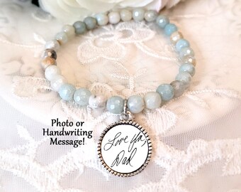 Beaded Photo Charm Bracelet Mothers Day Gift for Mom Grandmother Wife Picture Jewelry Stone Bead Bracelet Pet Memory Jewelry Photo Gift