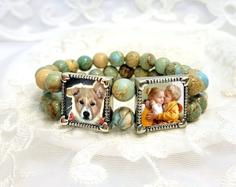 Turquoise Photo Bracelet Picture Bracelet Gift for Mom Grandmom Gift Picture Jewelry Memory Bracelet Natural Stone Bracelet