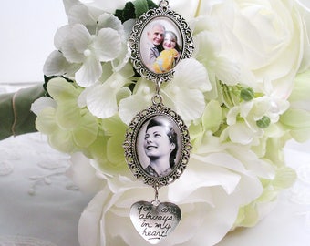 Wedding Bouquet Memory Photo Charm Bridal Shower Gift Memorial for Loss of Dad Mother Sympathy Gift Grandfather