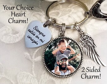 Photo Memory Key Chain 2 Sided Spanish Heart Sympathy Gift Loss of Dad Loss of Mom Gift Memorial Jewelry Pet Loss CHOOSE HEART STYLE!