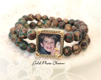 Beaded Photo Bracelet Mothers Day Picture Bracelet Gift for Mom Grandmom Gift Picture Jewelry Memory Bracelet Natural Stone Bracelet