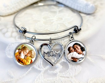 Mom Photo Charm Mothers Day Bracelet Photo Jewelry Wife Gift Grandmother Gift Picture Jewelry Child Pet Photos Mom Gifts Add Message or Logo