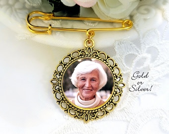 Gold Memorial Lapel Pin Photo Charm Bride Bouquet or Graduate Memory Pin Wedding Picture Charm Bridal Shower Gift Silver or Gold