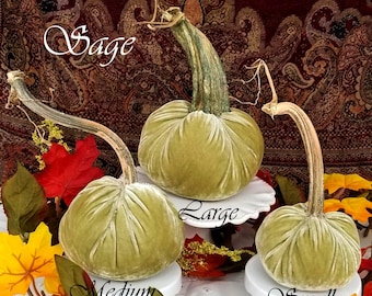 Sage Velvet Pumpkins made with Real Stems Fall Home Decor Hostess Gift Best Seller Wedding Pumpkins Silk Velvet