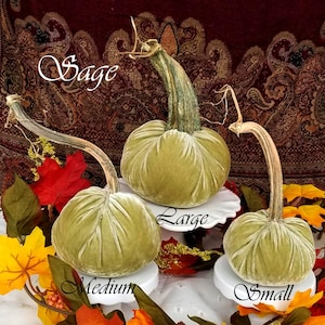 Sage Velvet Pumpkins made with Real Stems Fall Home Decor Hostess Gift Best Seller Wedding Pumpkins Silk Velvet