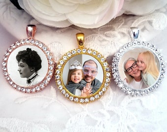 Bridal Bouquet Memorial Charm Photo Charm for Wedding Rhinestone Rose Gold, Silver, Gold Bridal Shower Gift Sympathy Gift