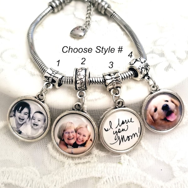 Custom Photo Charm Fits Pandora Add a Bracelet 1 or 2 Sided Handwriting Charm Gift for Mom, Grandmom, Wife, Girlfriend Gift