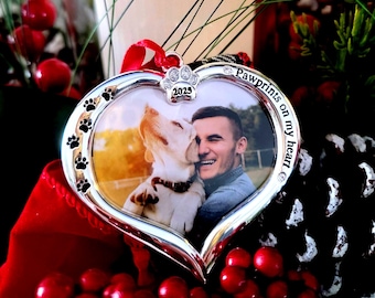 Dog Photo Heart Ornament Cat Picture Frame Ornament 2025 Pet Memorial Photo Frame