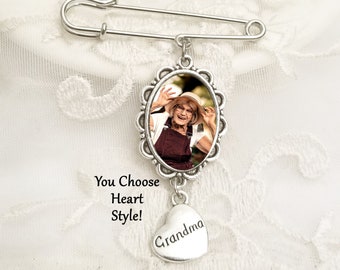 Photo Charm Pin Wedding Groom Gift Loss of Grandmother Mother Father Memorial Lapel Pin Memory Jewelry Bridal Shower Gift 1 2 or 3 Photos