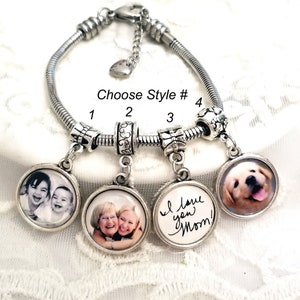 Custom Photo Charm Fits Pandora Mother's Day Add a Bracelet 1 or 2 Sided Handwriting Charm Gift for Mom, Grandmom, Wife, Girlfriend Gift