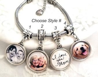 Custom Photo Charm Fits Pandora Mother's Day Add a Bracelet 1 or 2 Sided Handwriting Charm Gift for Mom, Grandmom, Wife, Girlfriend Gift
