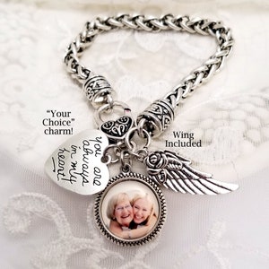 Photo Memory Charm Bracelet Picture Bracelet Memorial Jewelry Loss of Grandmother Loss of Mother Sympathy Gift Angel Wing Charm Memorial