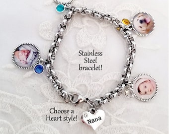 Photo Charm Bracelet Mom Grandmother Jewelry Wife Bracelet Gift Child and Pet Photos Add Message Charm! Custom Photo Gift!