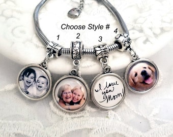 Custom Photo Charm Fits Pandora Add a Bracelet 1 or 2 Sided Handwriting Charm Gift for Mom, Grandmom, Wife, Girlfriend Gift