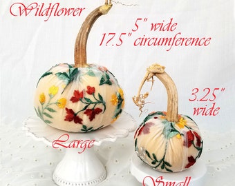 Thanksgiving Centerpiece Velvet Pumpkins with Real Stems Hostess Gift for Mom Fall Wedding Pumpkins with Embroidered Flower Lace!