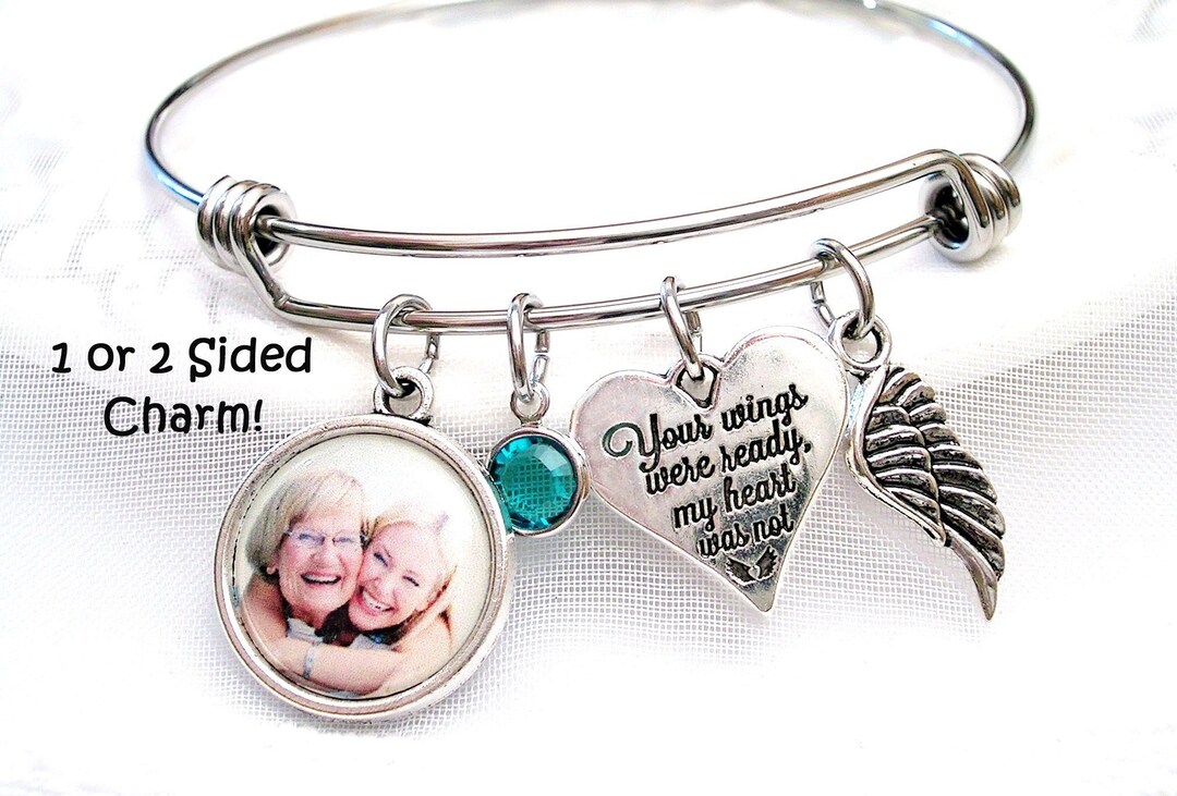 Custom Photo Memory Bracelet Memorial Jewelry Your Wings Were Etsy