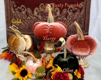 Velvet Pumpkins Real Pumpkin Stems Thanksgiving Fall Home Mantle Decor Wedding Pumpkins Centerpiece Hostess Gift Many Fall Colors