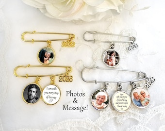 Graduation Photo Memorial Pin 2026 Groom Wedding Gift Photo Lapel Pin Funeral, Baptism Christening Sympathy Gift (Silver or Gold)