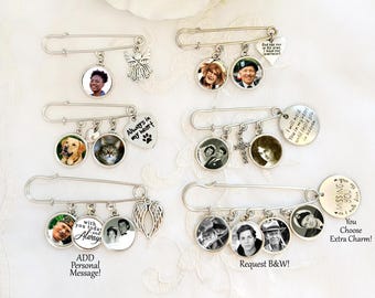 Groom Gift Photo Memorial Lapel Pin Wedding Boutonnière Graduation or Baptism Memory Charm Sympathy Gift 1, 2, 3, or 4 Photo Charms!