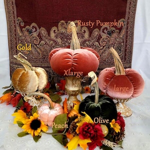 Silk Velvet Pumpkins Real Pumpkin Stems Fall Home Mantle Decor Wedding Pumpkins Thanksgiving Table Centerpiece Hostess Gift Many Fall Colors