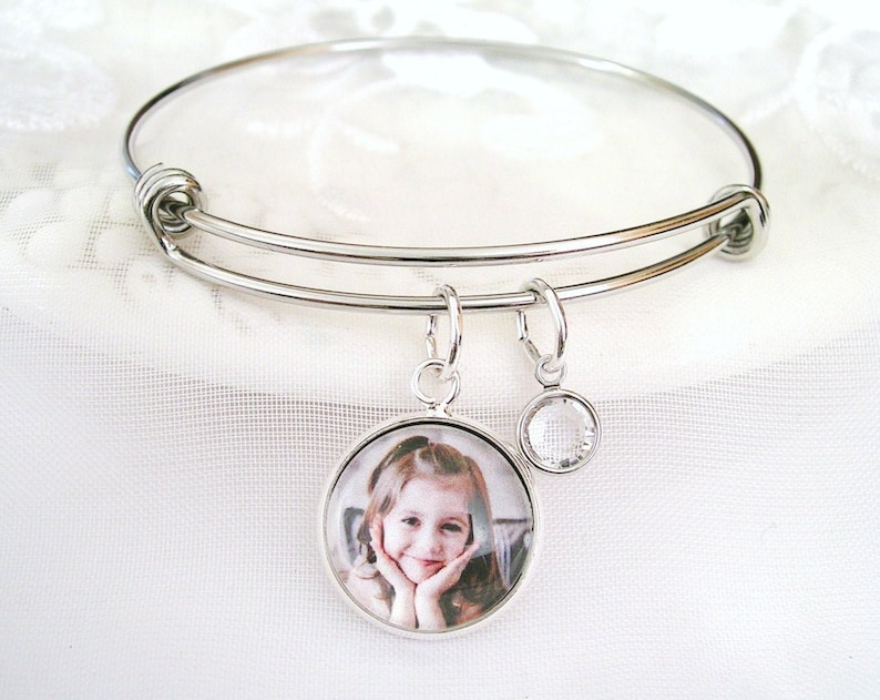 Picture Bracelet Photo Jewelry for Mother Photo Charm Bracelet Photo Gift for Grandmother Birthstone Jewelry New Mom Wife Bracelet Gift