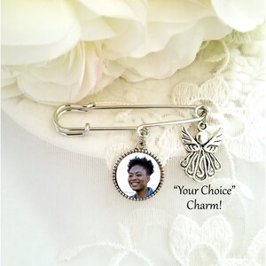 Groom Gift Photo Memorial Lapel Pin Wedding Boutonnière Graduation or Baptism Memory Charm Sympathy Gift 1, 2, 3, or 4 Photo Charms image 2