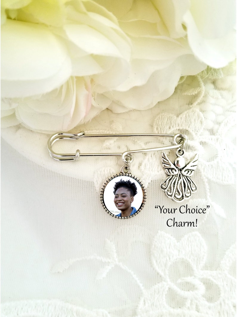 Groom Gift Photo Memorial Lapel Pin Wedding Boutonnière Graduation or Baptism Memory Charm Sympathy Gift 1, 2, 3, or 4 Photo Charms image 2