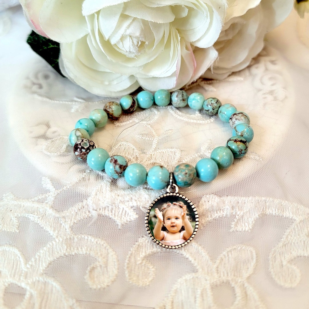 Turquoise Photo Charm Bracelet Mothers Day Gift for Mom Grandmother ...