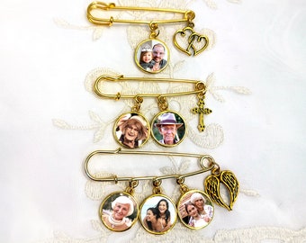 Groom Photo Lapel Pin Gold Charms Groom Gift from Bride Wedding Memorial Pin Graduation or Baptism Memory Charm Sympathy Gift Multi Charms