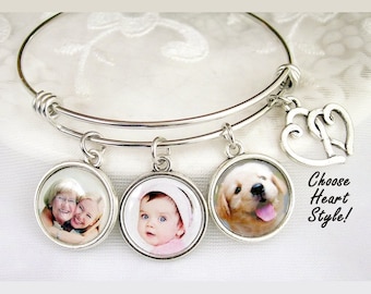 Photo bracelet, Charm bracelet, Custom Picture Charm bracelet, Personalized bracelet, Mom bracelet, stainless steel bangle, Gift for her