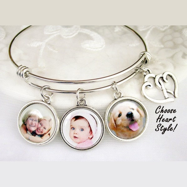 Photo Charm Mom Bracelet Custom Photo Jewelry Wife Gift Grandmother Gift Picture Jewelry Child Pet Photos Mom Gifts Add Message or Logo