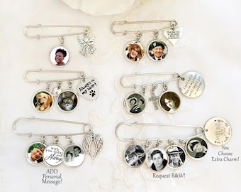 Graduation Photo Lapel Pin Groom Gift Wedding Boutonnière Baptism Memorial Charm Sympathy Gift 1, 2, 3, or 4 Photo Charms!