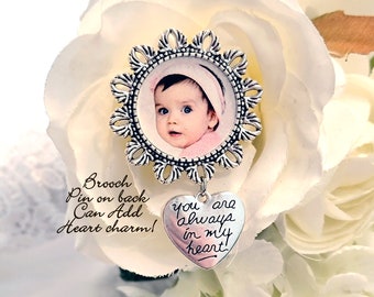 Photo Memory Pin Wedding Gift Graduation Funeral Memorial Groom Lapel Pin Baptism Grandmother Memory Charm Sympathy Gift Silver Photo Pin