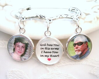 Graduation Photo Memorial Charm Lapel Pin Wedding Groom Gift Gold or Silver Shower Gift Grandmother Sympathy Funeral Baptism Christening