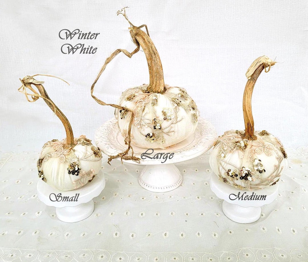 White Velvet Pumpkins Real Stems Fall Mantle Decor Thanksgiving Table ...