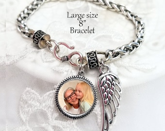 Photo Memory Charm LARGE Bracelet Picture Bracelet Memorial Jewelry Loss of Grandmother Loss of Mother Sympathy Gift Angel Wing Memorial