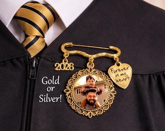 Graduation Photo Memorial Charm Pin 2026 Memory Charm Keepsake Forever in My Heart Gold or Silver