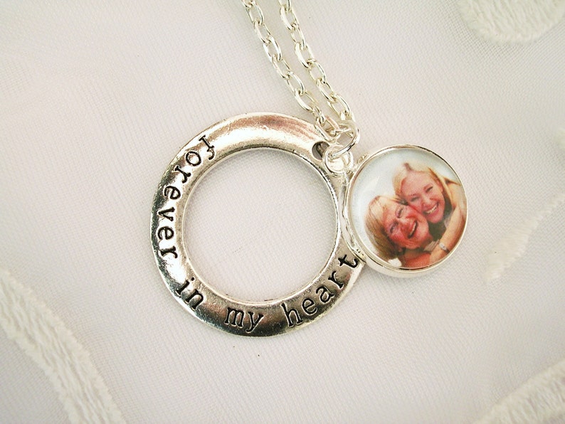 Photo Memory Charm Necklace Photo Necklace Memory Jewelry Forever in My Heart Picture Charm Pet Memory Sympathy Gift Loss of Loved One