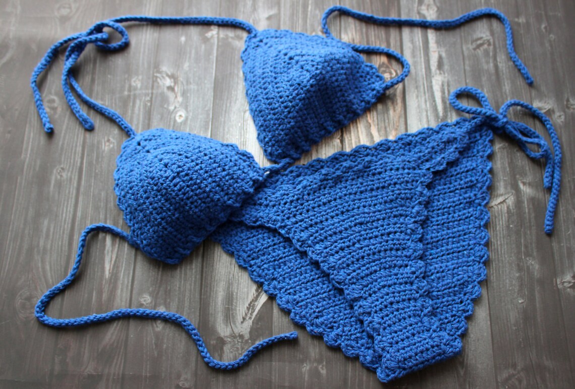 Personalized Hand Crocheted Bikini Set in Cardinal Blue Boho Etsy