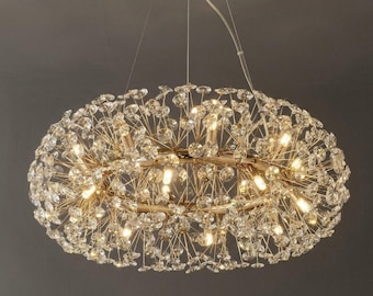Lampadario di lusso con anelli di cristallo / Lampada a sospensione moderna Sputnik dorata / Elegante plafoniera / Illuminazione di design per sala da pranzo