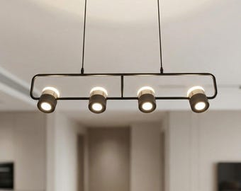 Modern Linear Pendant Light | Minimalist Black Hanging Lamp | LED Dining Table Chandelier | Contemporary Ceiling Fixture