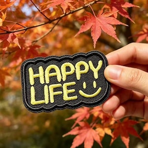 Toppa con punto interrogativo "HAPPY LIFE" / Applicazione con testo "The Frie Nears", decorazione in tessuto da cucire