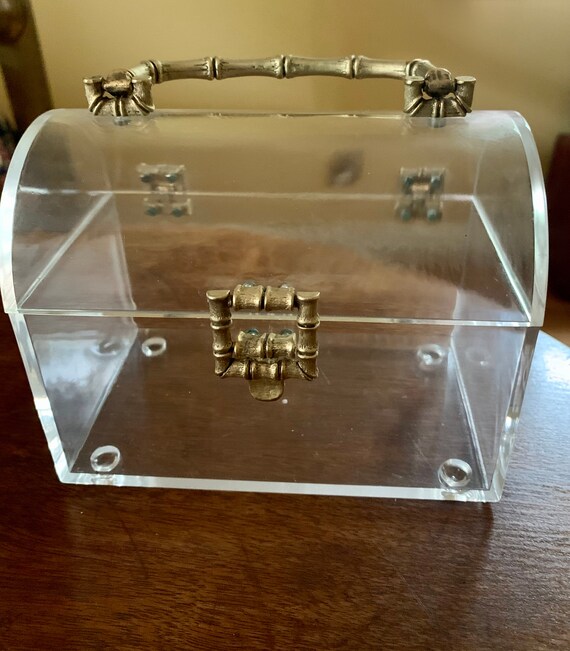 Clear Lucite Mini Trunk Style Handbag with Bamboo