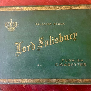 Caixa de lata com dobradiça para cigarro turco Lord Salisbury, vintage, por volta de 1930