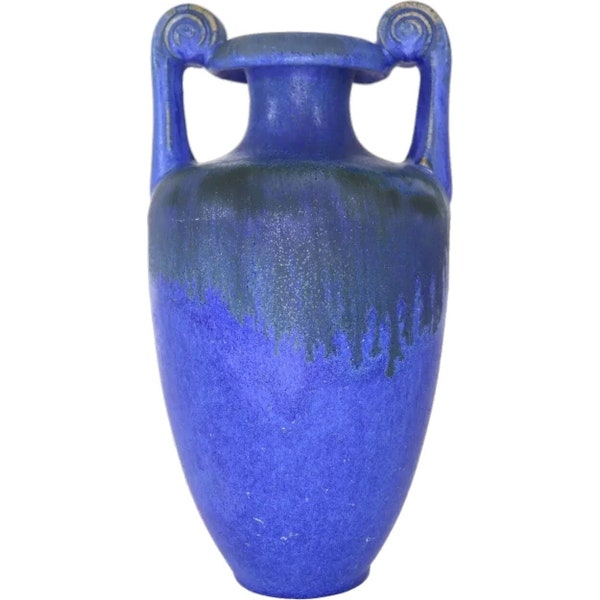 Vintage American Fulper Pottery Venetian Blue Flambe Amphora Vase