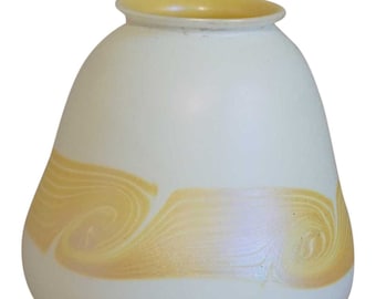 1910 American Quezal Glass Gold Banded White Lamp Shade. Egg Shape.