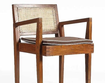 1950's Authentic PIERRE JEANNERET Caned Solid Teak Armchair, Chair from Chandigarh, India