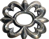 Vintage Native American Sand Cast Sterling Silver Floral Concho Openwork Belt Buckle