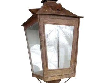 Antique Anglo Indian Toleware and Glass Post Lantern